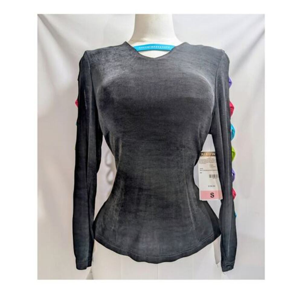 Talk of the Walk Black Multi Color Cutout Sleeve Top Small NWT‎